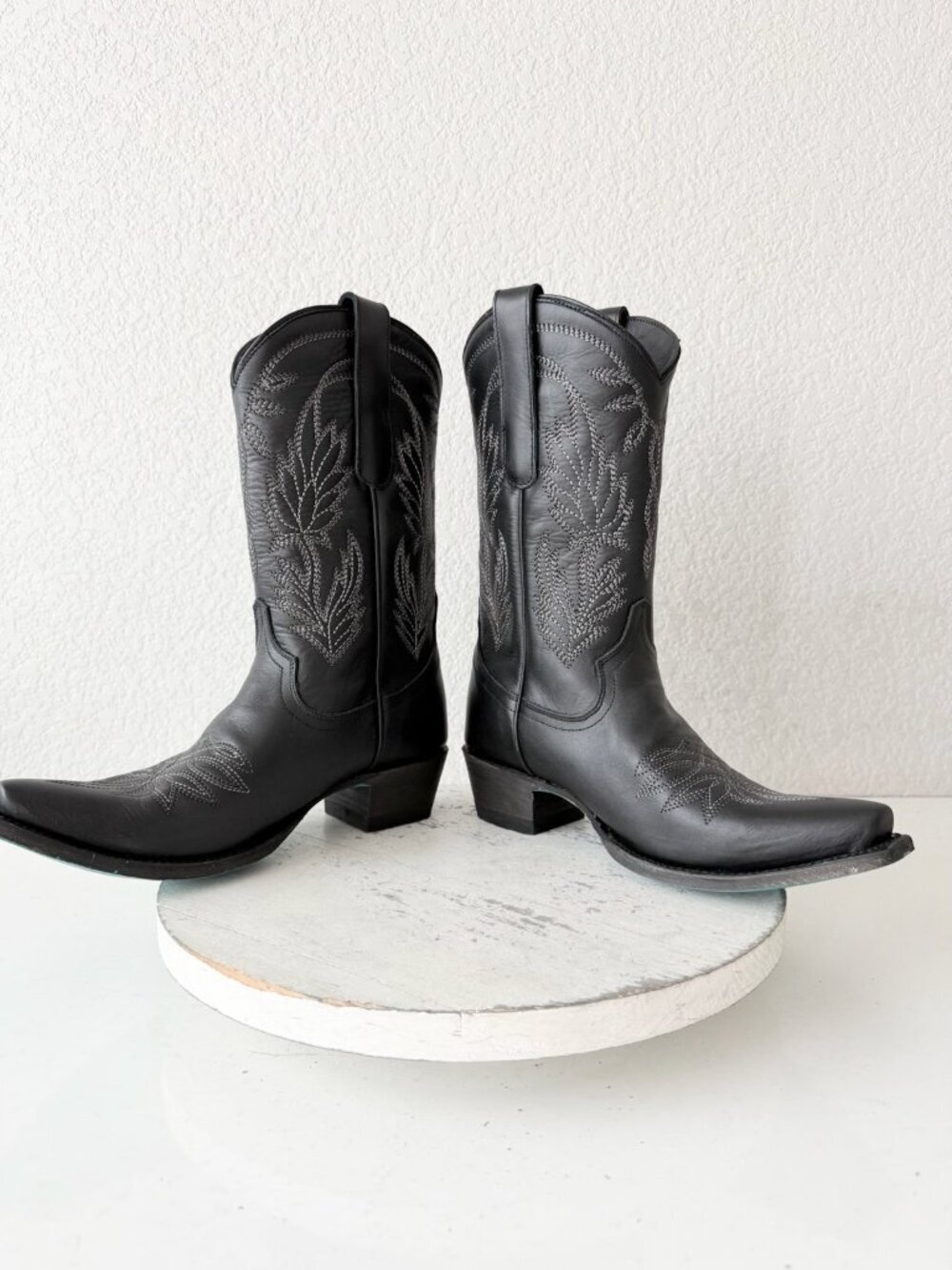 Lane SANDAGA Midi Black Cowboy Boots Cowgirl Western Mid Calf Snip Toe Size 7 - Picture 6 of 11